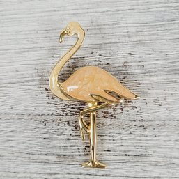 Vintage Brooch/pin Pink Flamingo Enamel Gold-Tone Beautiful Design Classic Costume Jewelry
