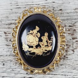 Vintage Brooch/pin Limoges Castle France Gold-Tone Beautiful Design Classic Costume Jewelry