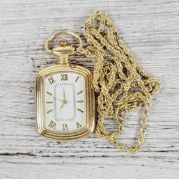 Vintage Necklace 24-27' Chain With Watch Pendant Gold-tone Beautiful Design Classic Costume Jewelry
