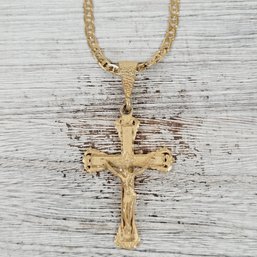 Vintage Necklace 24' Chain With Cross Pendant Gold-tone Beautiful Design Classic Costume Jewelry