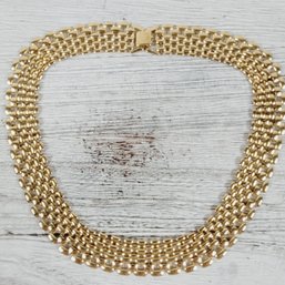 Vintage Necklace 16' Collar Track Heavy Chain Gold-tone Beautiful Design Classic Costume Jewelry