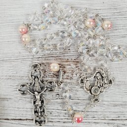 Vintage Necklace Ghirelli 25' Rosary Chain With Cross Pendant Silver-tone Beautiful Classic Costume Jewelry