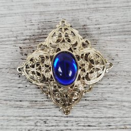 Vintage Blue Stone Brooch Beautiful Design Classic Costume Jewelry