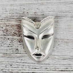 Vintage Face Mask Brooch Silver-Tone Beautiful Design Classic Costume Jewelry