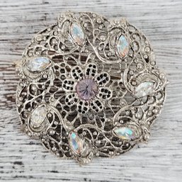 Vintage Rhinestone Brooch Silver-Tone Beautiful Design Classic Costume Jewelry