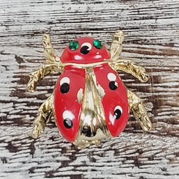 Vintage Painted Lady Bug Brooch Beautiful Design Classic Costume Jewelry