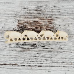 Vintage 4 Elephants Carved Family Brooch Beautiful Design Classic Costume Jewelry