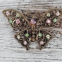 Vintage Rhinestone Butterfly Brooch Beautiful Design Classic Costume Jewelry
