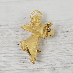 Vintage Robin Rush RR Angel With Bell Brooch Christmas Holiday Theme Classic Costume Jewelry