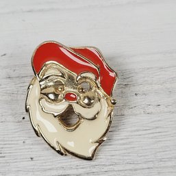 Vintage Enamel Santa Brooch Christmas Holiday Theme Classic Costume Jewelry