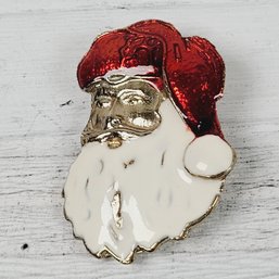 Vintage Enamel Santa Brooch Christmas Holiday Theme Classic Costume Jewelry