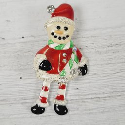 Vintage Christmas Snowman Brooch Moving Legs Holiday Theme Classic Costume Jewelry