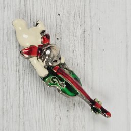 Vintage Christmas Child And Violin Brooch Silver-tone Holiday Theme Classic Costume Jewelry