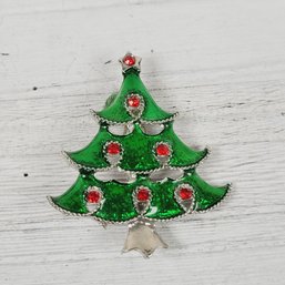 Vintage Rhinestone Christmas Tree Brooch Silver-tone Holiday Theme Classic Costume Jewelry