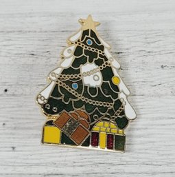 Vintage Christmas Tree Brooch Gold-tone Holiday Theme Classic Costume Jewelry