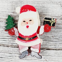 Vintage Moving Santa Christmas Brooch Holiday Theme Classic Costume Jewelry