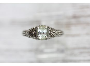 Sterling Silver Ring Aquamarine Natural Gemstone Filigree Beautiful Luxury Design Size 8