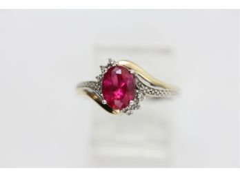 Sterling Silver Ring Red Sapphire Diamond Accent Size 6 3/4 Luxury Design