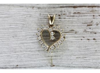 Sterling Silver Pendant Heart Brilliant Cubic Zirconia Gold Wash Staple