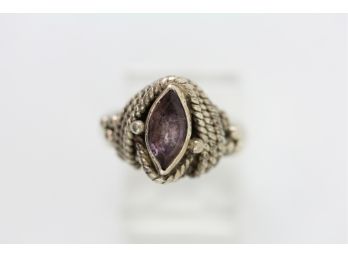 Sterling Silver Ring Vintage Amethyst Size 6 Rope Ball Design