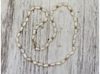 Vintage 14kt Gold Pearl Bead Necklace Knotted On Silk Beautiful 17' Long