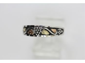 Sterling Silver Ring Black Hills Gold 14 Karat Leaves Band Handmade Size 10