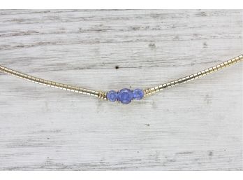 Sterling Silver Omega Chain Gold Clad Faux Tanzanite Beautiful Design Necklace 18 Inches 17 Grams