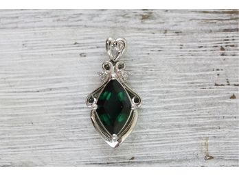 Sterling Silver Pendant Emerald And Diamond Accent Modern Designer Pendant