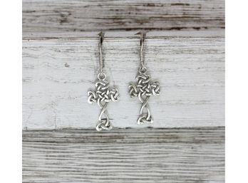 Sterling Silver Earrings Irish Celtic Cross Dangle Beautiful Design