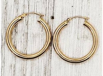 14kt Gold Hoop Earrings 1' Tubs Classic Design Staple