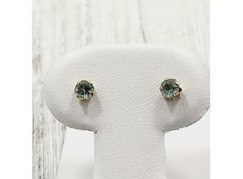 14kt Gold Blue Stud Earrings Sparkling Cz Simple Pretty