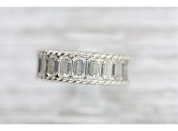 Judith Ripka Sterling Silver Ring Designer Brilliant CZ Wide Band Rope Design Size 8 Designer Sign