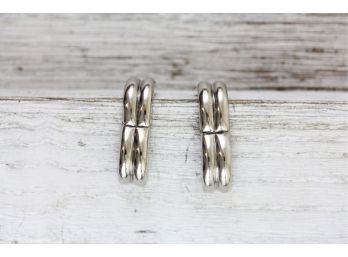 Sterling Silver Hoop Earrings Ribs Huggie Half Inch Strong