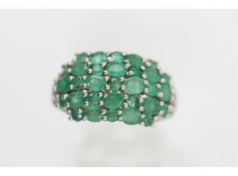 Sterling Silver Ring Emerald Natural Gemstone Cluster Diamond Accent Size 8 Luxury