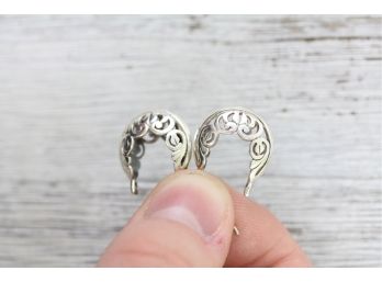 Sterling Silver Hoop Earrings Floral Filigree Openwork Design