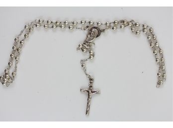 Vintage Sterling Silver Rosary Beads Necklace Cross Crucifix 18 Inches And 14 Grams