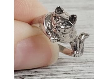 Sterling Silver Cat Kitten Ring Size 4.75 Classic Pretty Stack
