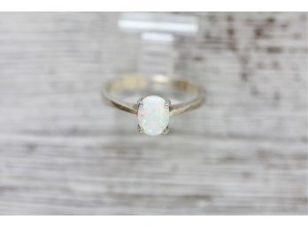 Sterling Silver Opal Solitaire Ring Size 8.75 Lab Created Opal Classic Pretty Stack