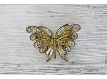 800 Silver Brooch Filigree Butterfly Vintage 1960s Gold Wash So Detailed And Pretty