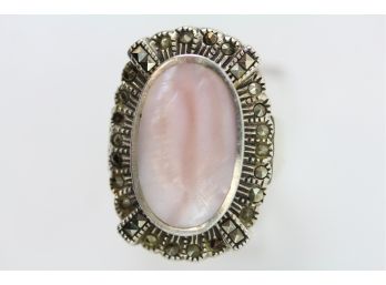 Sterling Silver Ring Pink Mother Of Pearl Marcasite Size 11 Big Beautiful Bold