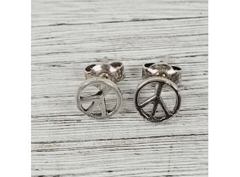 Sterling Silver Stud Peace Earrings 925 Small Classic Staple