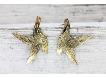 Sterling Silver Earrings Art Deco Etched Swallow Bird Screwback Gold Wash