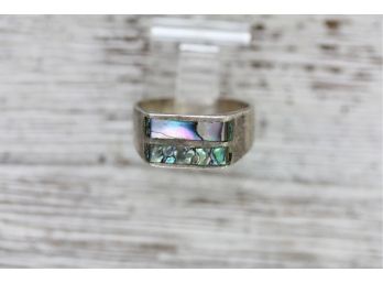 Sterling Silver Mexico Abalone Mop Inlay Ring Size 7.25 Classic Pretty Stack