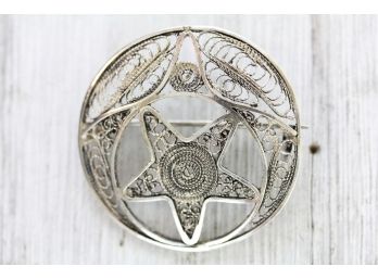 Sterling Silver Brooch Antique Handmade Filigree Pen Star Shape Beautiful Design