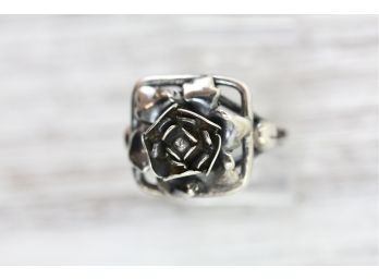 Sterling Silver Ring Vintage 1940s Dimensional Flower Ring Size 5 1/4