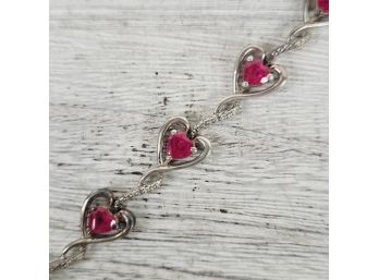 Red Sapphire Sterling Silver Heart Tennis Bracelet Chain Link 7.50' Luxury Stack 925