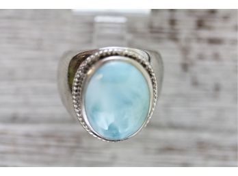 Sterling Silver Larimar Cabochon Ring Size 6 Classic Pretty Stack