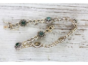 Sterling Silver Bracelet Tennis Emerald And Diamond Halos All Natural Stones 7.75' 12 Grams