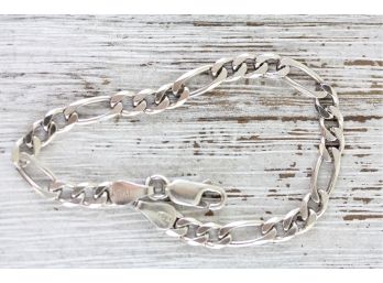 Sterling Silver Bracelet Italian Figaro Chain Link Strong Stack 6.5' 5.3 Grams