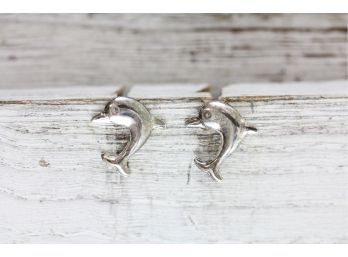 Sterling Silver Earrings Dolphins Cute Stud